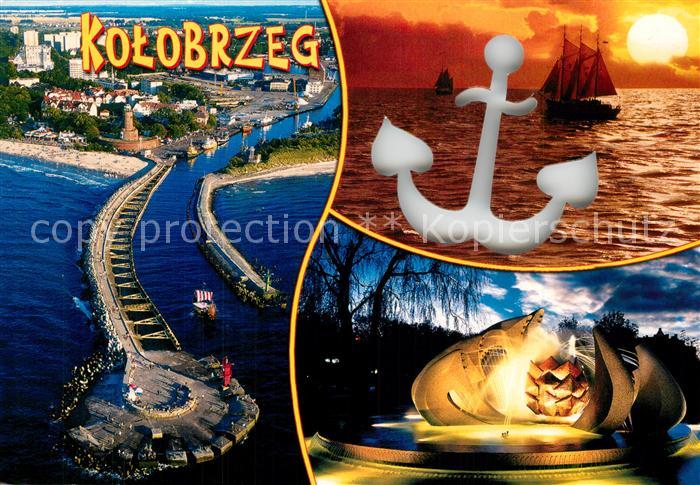 Kolobrzeg Polen Fliegeraufnahme Sonnenuntergang Anker Segelschiff Brunnen Kunstw