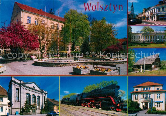 Wolsztyn Marktplatz Sehenswuerdigkeiten der Stadt Dampflokomotive