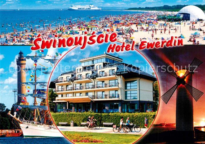 Swinoujscie Swinemuende Strandleben Hotel Ewerdin Segelyacht Leuchtturm Windmueh