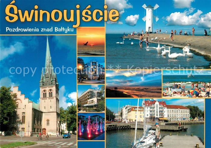 Swinoujscie Swinemuende Kirche Wasserspiele Strand Windmuehle Hafen