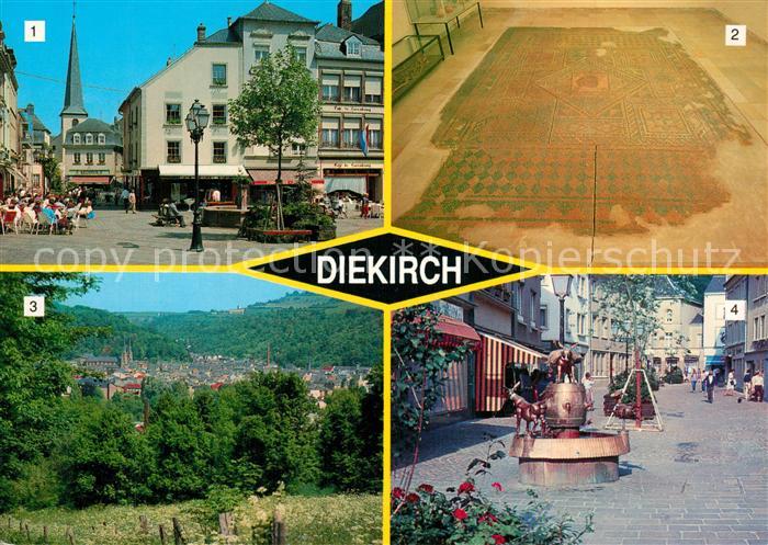 Diekirch Zone piétonne Mosaique avec tête de méduse Iselsbur vue Generale
