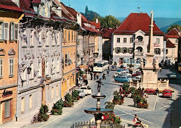 St Veit Glan Oberer Platz Rathaus Pestsaeule Schuesselbrunnen