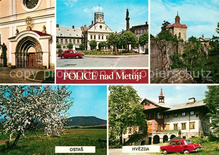 Police nad Metuji Kirche Portal Platz Rathaus Kapelle Felsen Baumbluete Landscha