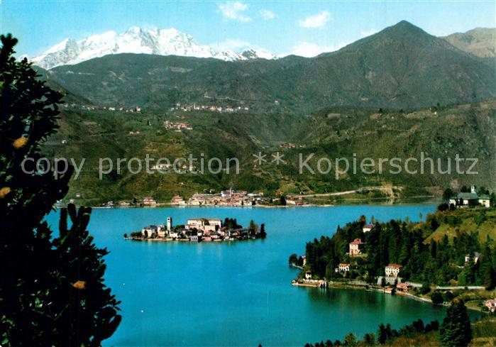 Lago d Orta Isola e Orta San Giulio sullo sfondo il Monte Rosa Alpi