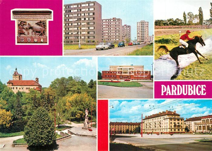 Pardubice Pardubitz Relief Wohnsiedlung Pferdesport Park Schloss Gebaeude Innens