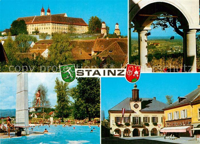 Stainz Ortsansicht mit Schloss Rathaus Kaufhaus Freibad Sommerfrische