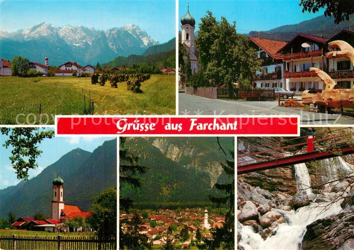 Farchant Panorama Strassenpartie Kirche Bruecke