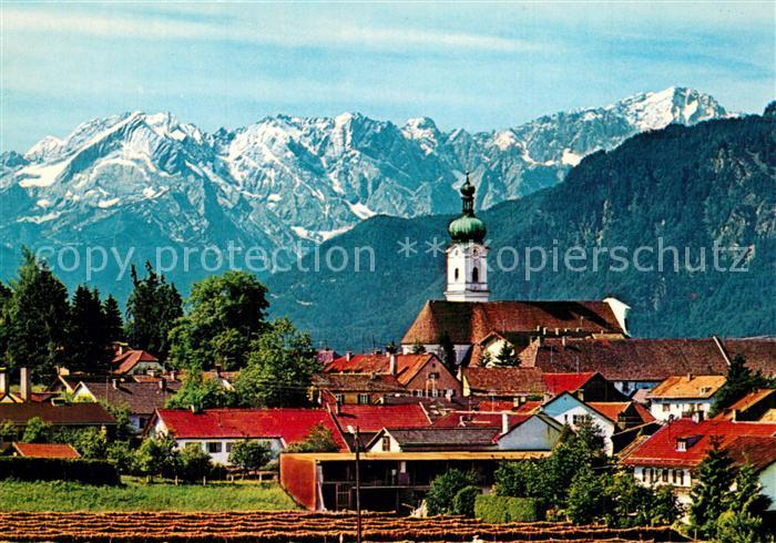 Murnau Staffelsee mit Kirche und Zugspitzgruppe