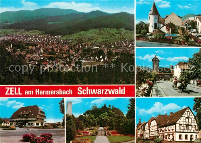 Zell Harmersbach Panorama mit Hirschtuermle Storchenturm Hauptstrasse Kurpark un
