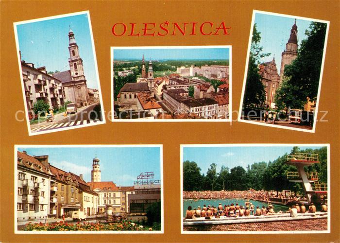 Olesnica Kosciol sw Trojcy Widok ogolny Zamek Piastowski obecnie Centralna Szkol