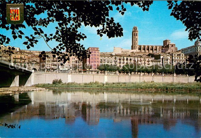 Lleida Vista parcial Riu Segre i la Seu al fona
