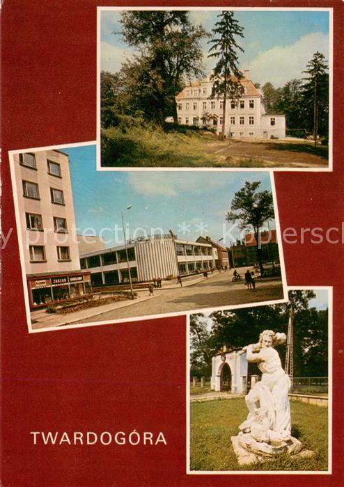 Twardogora Klein-Graben Palac Dom Towarowy Barokowa figura przed brama palacu