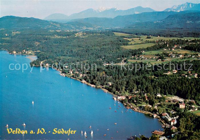 Velden Woerthersee Suedufer mit Auenund Augsdorf Fliegeraufnahme