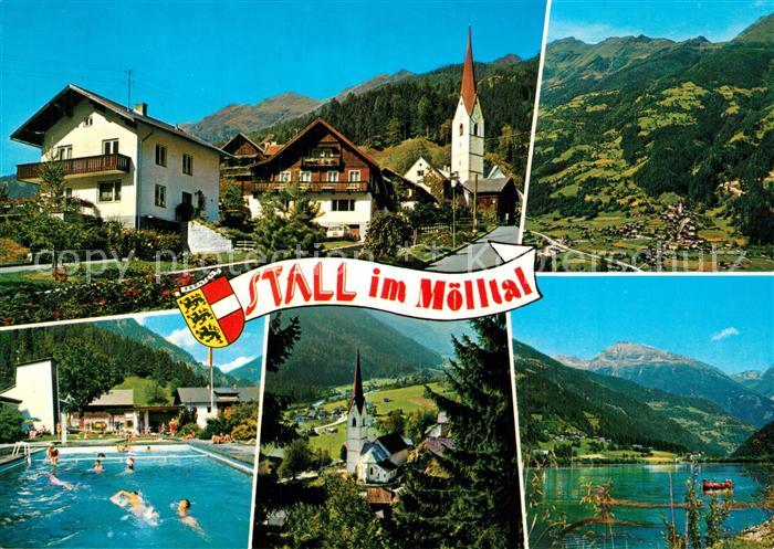 Stall Ferienort im Moelltal Motiv mit Kirche Freibad See Alpenpanorama