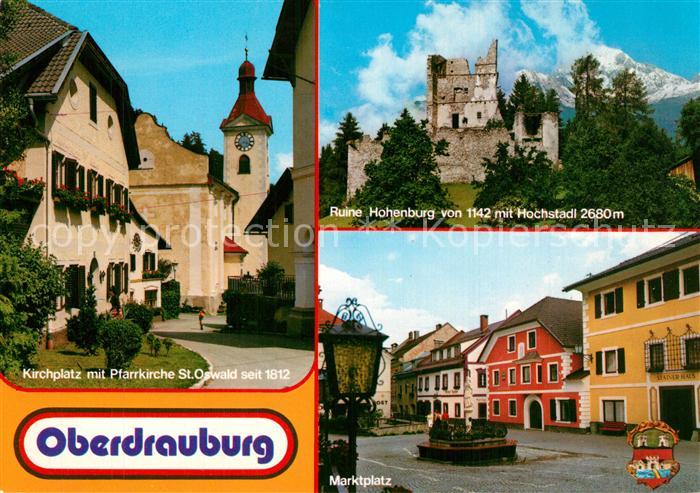 Oberdrauburg Kaernten Kirchplatz Pfarrkirche St. Oswald Marktplatz Ruine Hohenbu