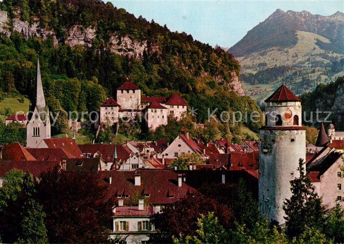 Feldkirch Vorarlberg Ansicht mit Katzenturm Schattenburg Blick gegen Bazora und