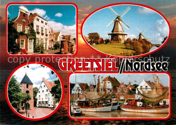 Greetsiel Dorfmotive Windmuehlen Fischkutter Hafen Erholungsort Nordseekueste