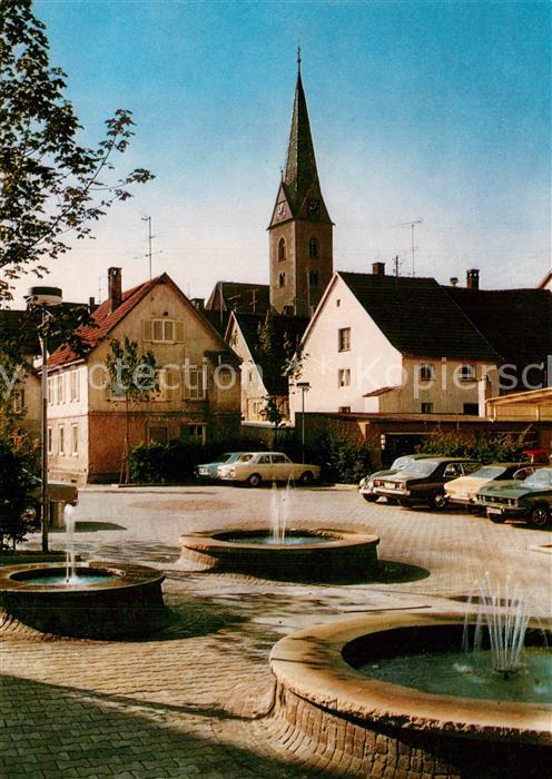 Saulgau Innenstadt Brunnen Blick zur Kirche