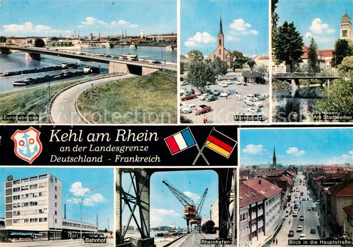 Kehl Rhein Landesgrenze Deutschland Frankreich Europabruecke Marktplatz Kirche S