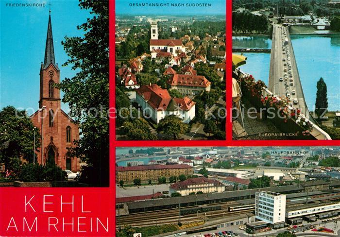 Kehl Rhein Friedenskirche Stadtpanorama Hauptbahnhof Europabruecke