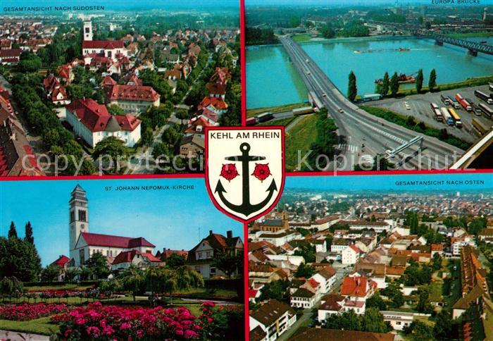 Kehl Rhein Stadtpanorama St Johann Nepomuk Kirche Park Europabruecke