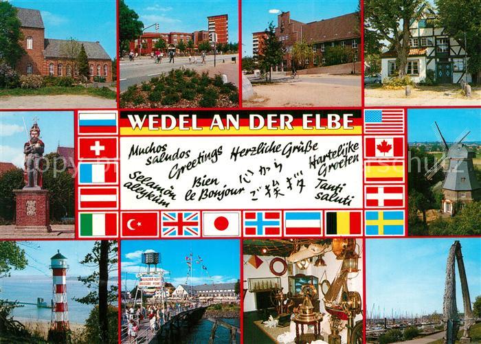 Wedel Pinneberg Ortsansichten Roland Statue Windmuehle Leuchtturm Schulauer Faeh