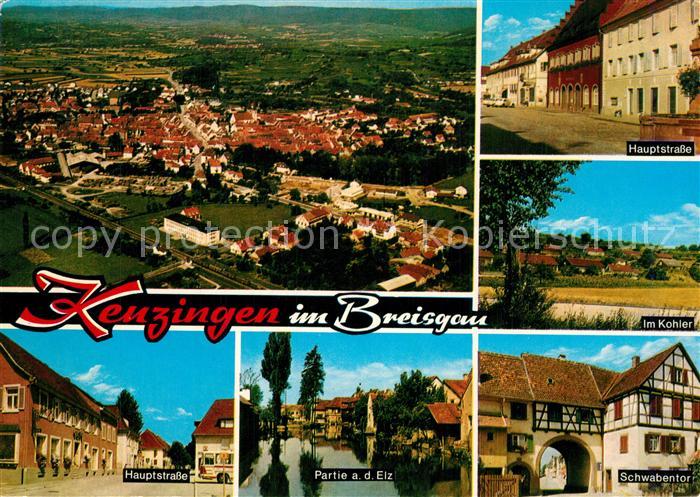 Kenzingen Hauptstrasse Schwabentor Partie an der Elz Im Kohler Fliegeraufnahme