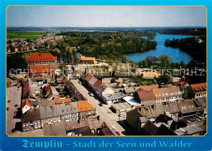 Templin Stadtbild mit Templiner See und Stadtmauer Fliegeraufnahme