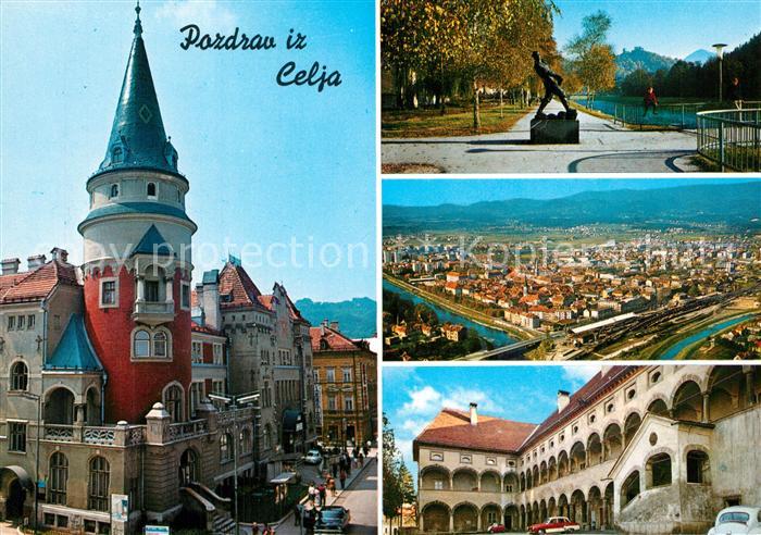 Celje Cilli Innenstadt Denkmal Promenade Fliegeraufnahme