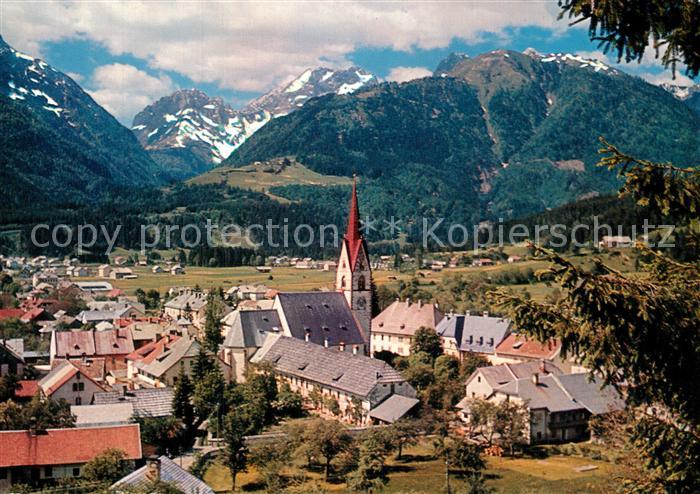 Koetschach-Mauthen Kaernten Ortsansicht mit Kirche Alpenpanorama Sommerfrische
