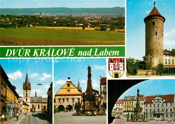 Dvur Kralove nad Labem Gesamtansicht Motive Innenstadt Turm Rathaus Platz Saeule