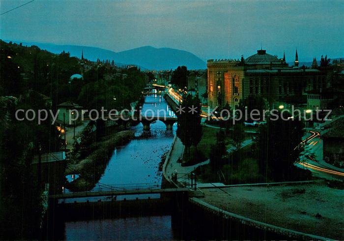 Sarajevo Stadtpanorama Nachtaufnahme