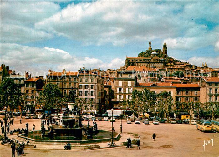 Le Puy-en-Velay Place du Breuil Rocher Corneille et la Basilique Fontaine