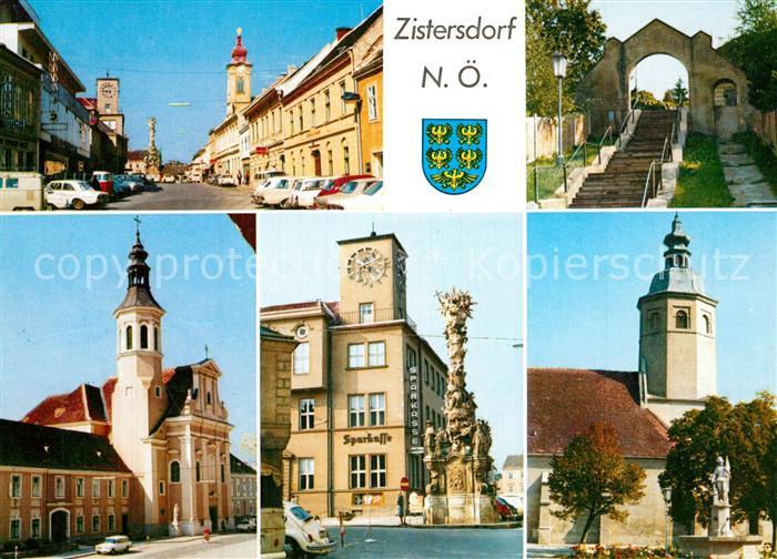 Zistersdorf Hauptstrasse Altes Stadttor Pfarrkirche Dreifaltigkeitssaeule Maria