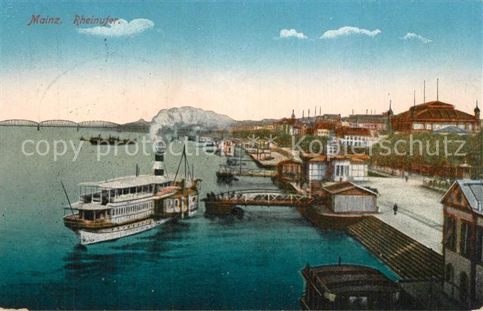 Mainz Rhein Partie am Rheinufer Dampfschiff