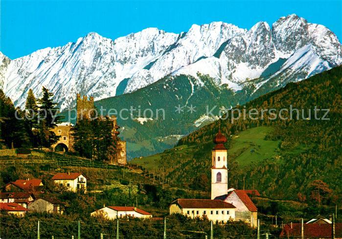 Naturns Ansicht mit Kirche und Burgruine gegen Ifinger Sarntaler Alpen