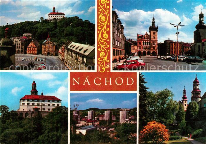 Nachod Tschechien Ansicht mit Schloss Park Marktplatz Wohnsiedlung Hochhaeuser