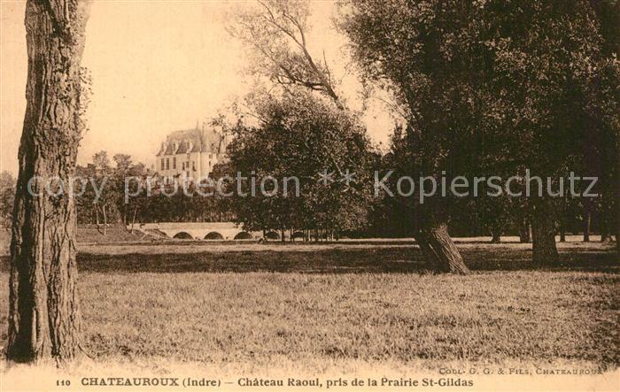Chateauroux Indre Chateau Raoul pris de la Prairie Saint Gildas