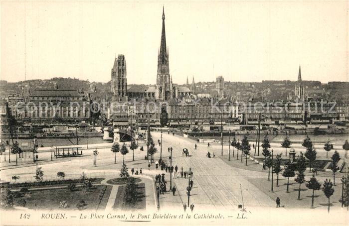 Rouen Place Carnot Pont Boieldieu et la Cathe