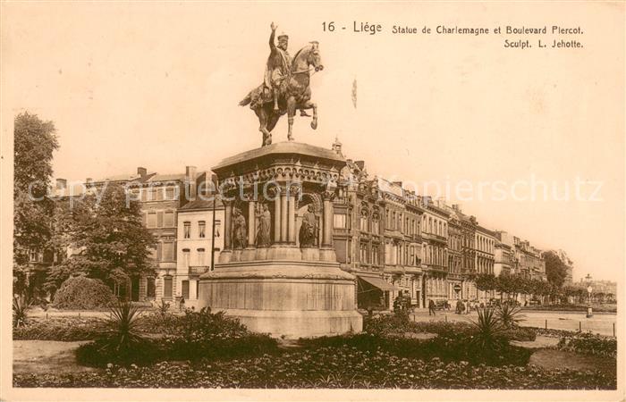 Liege Luettich Statue de Charlemagne et Boulevard Piercot