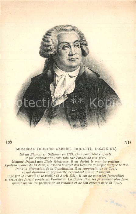 Persoenlichkeiten Honore Gabriel de Riqueti comte de Mirabeau