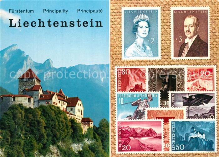 Briefmarken auf Postkarte F?rstentum Liechtenstein Schloss Vaduz Falknis