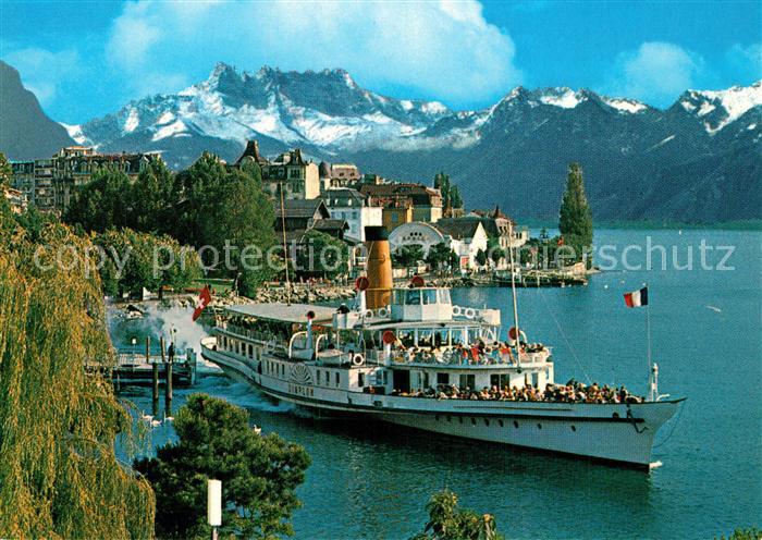 Dampfer Seitenrad Simplon Montreux Lac Leman Dents-du-Midi