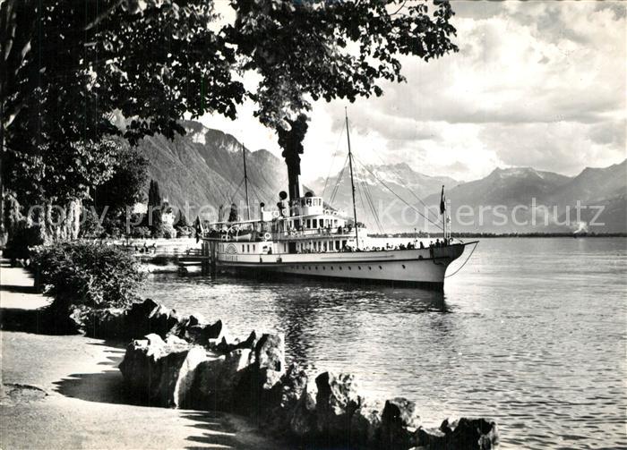 Dampfer Seitenrad Savoie Montreux-Territet Dents du Midi