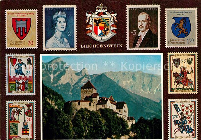 Briefmarken auf Postkarte F?rstentum Liechtenstein Schloss Vaduz