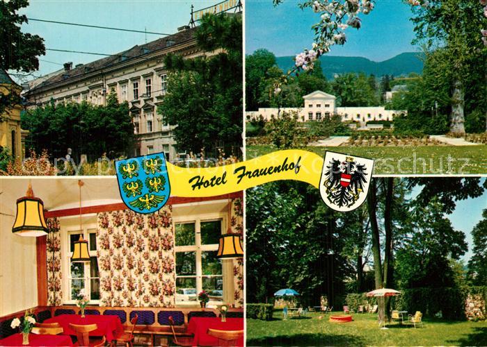 Baden Wien Hotel Frauenhof Orangerie im Rosarium Fruehstuecksraum Hotelpark Lieg