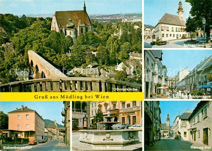 Moedling Othmarkirche Babenbergerhof Europa Brunnen Schrannenplatz Fussgaengerzo