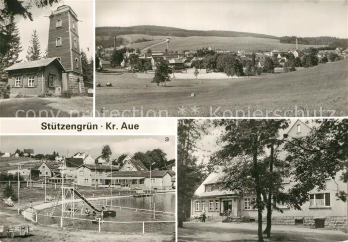Stuetzengruen Aussichtsturm auf dem Kuhberg Teilansicht Naherholungszentrum Berg