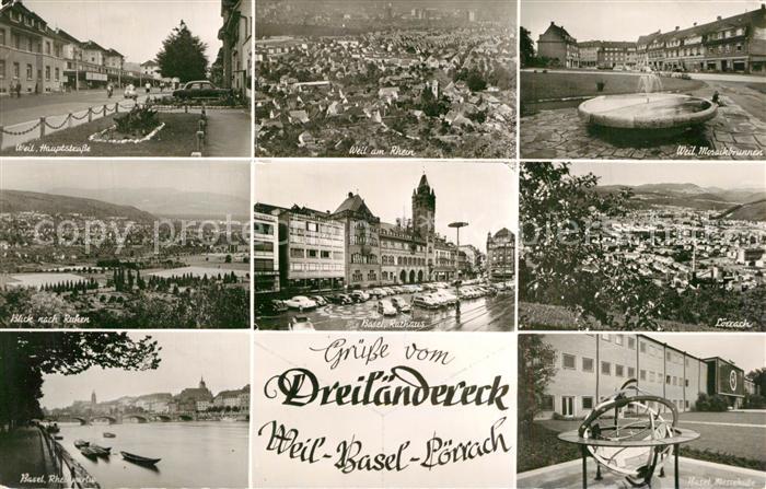 Weil am Rhein Hauptstr Panorama Mosaikbrunnen Riehen Basel Rathaus Rheinpartie L