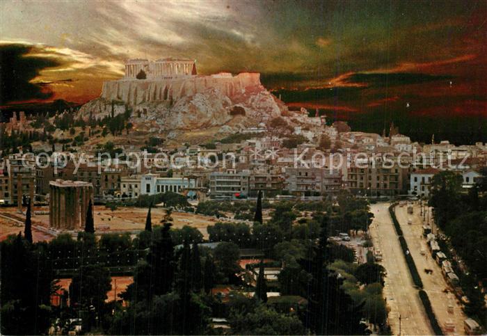Athen Griechenland Akropolis bei Sonnenuntergang von Olympieion